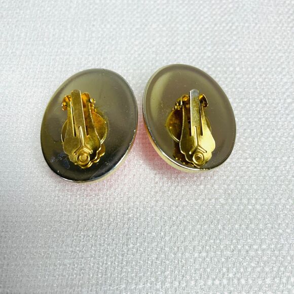Vintage 80s Earrings Pink Gold Chunky 80s VTG Original Clip On Earrings Vintage - Picture 4 of 9